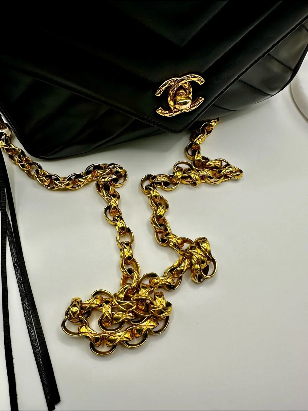CHANEL Vintage Black Quilted Leather Crossbody with 24K Gold CC and Tassel
